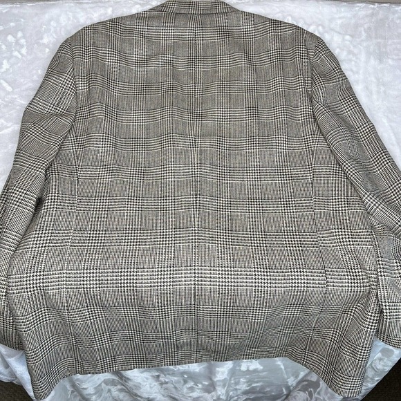 Casual Options Blue Houndstooth Plaid Silk Wool Blend Single Breasted Blazer - Picture 5 of 9
